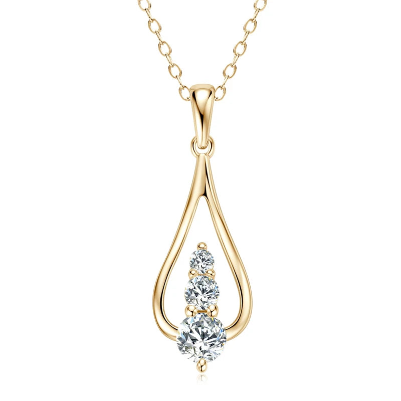 2024 Waterdrop Pendant Necklace 18k Gold Plated 3 Stones Moissanite Clavicle Real 925 Silver Chain for Women Jewelry Gifts