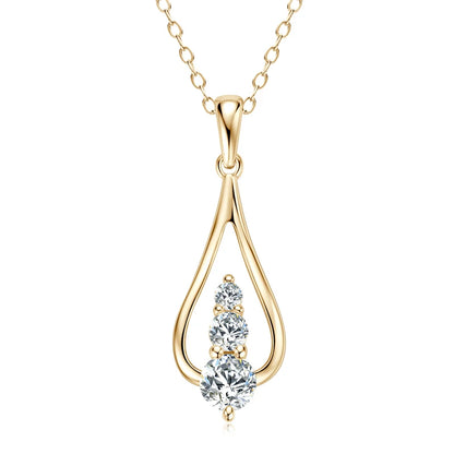 2024 Waterdrop Pendant Necklace 18k Gold Plated 3 Stones Moissanite Clavicle Real 925 Silver Chain for Women Jewelry Gifts