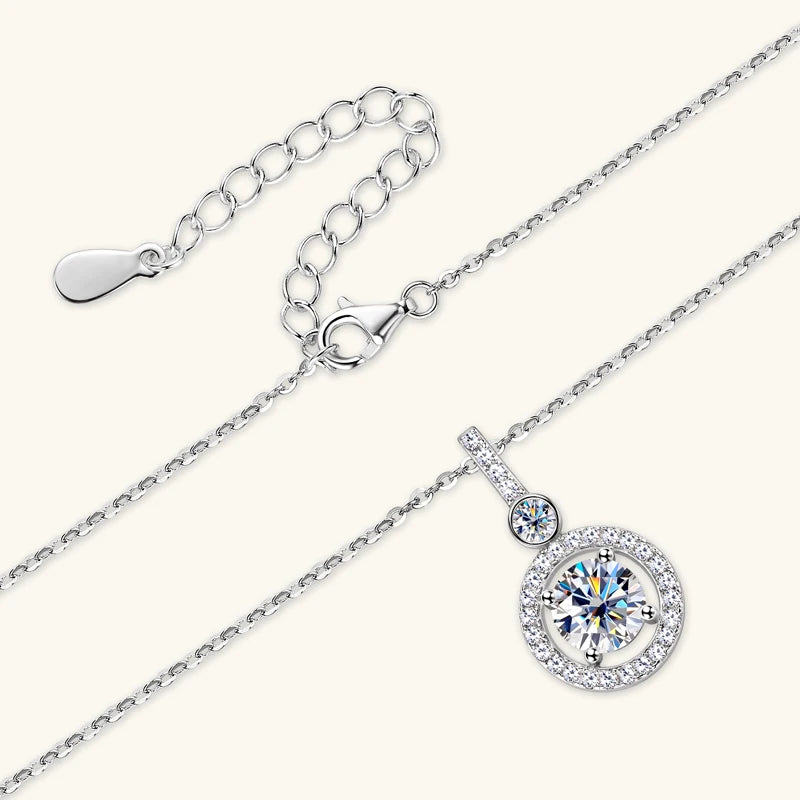 925 Sterling Silver Pendant Necklace Moissanite 6.5mm 1.33CTW. Round Cut Birthday Party Valentine Day Gift Women Jewelry