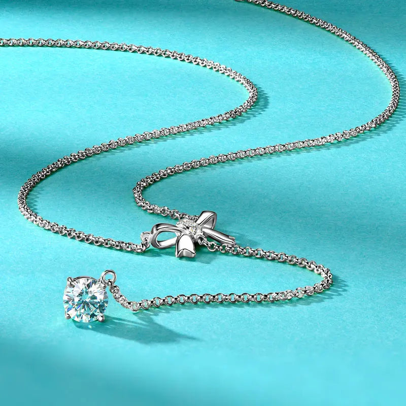 6.5mm 1ct Moissanite Pendant Y Shaped Butterfly Necklace for Women 925 Silver Adjustable Chain Necklaces 2025 Jewelry Gift
