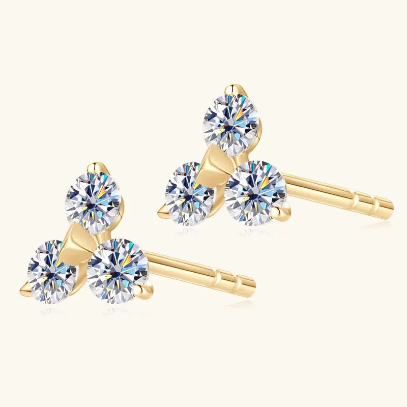 10K Solid Gold Moissanite Studs Earrings 3-Stones Mini Piercing Earrings for Women Wedding GRA Certified Fine Gold Jewelry Gifts