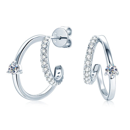 Real 3mm D Color Moissanite Earrings Cuff Double Half Hoop Studs 925 Silver for Women OL GRA Certified Jewelry Gift 2024 Fashion