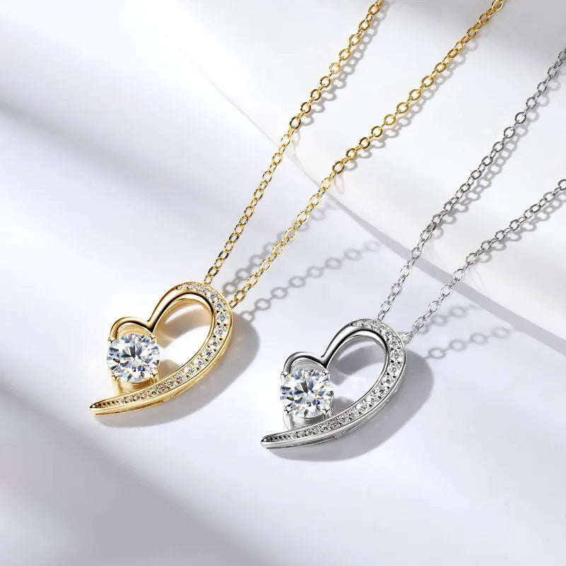 Real 925 Silver Heart Pendant Necklace Moissanite 1CT 6.5mm S925 Chain for Women Lover Girl Christmas Valentine's Day Gift