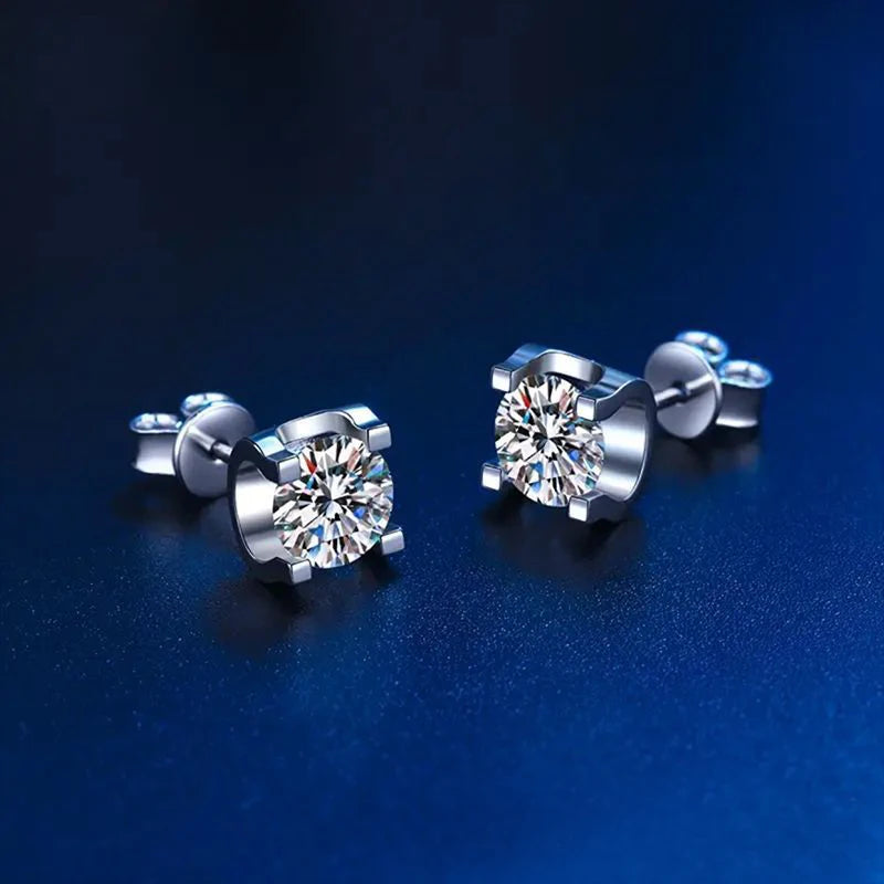 5mm 0.5CT Moissanite Earrings Silver 925 Sterling Gold Plated Push-Back Piercing Stud Earring Jewelry for Women Men Gifts