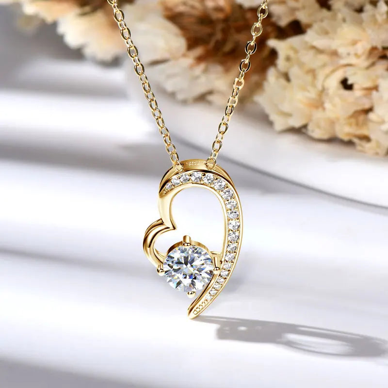 Real 925 Silver Heart Pendant Necklace Moissanite 1CT 6.5mm S925 Chain for Women Lover Girl Christmas Valentine's Day Gift