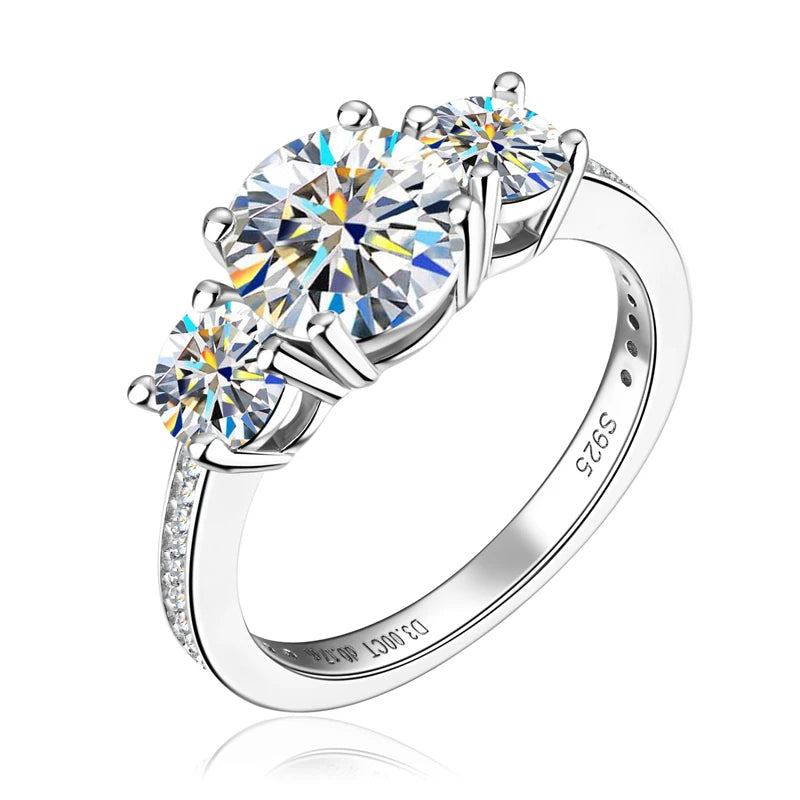 3-stone Real 3.6CT Moissanite Wedding Rings for Women 100% S925 Silver Engagement Promise Band Fine Accessories Jewelry