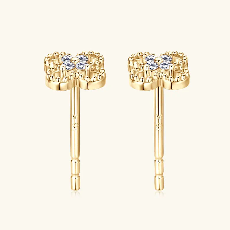 2025 New Solid 10K Gold Clover Flower Moissanite Studs Earrings Mini Piercing Ear Earrings GRA Certified Jewelry for Women Gift