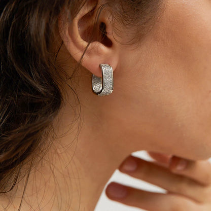 Luxury Square Hoop Earrings Dazzling Full Micro Paved Moissanite Real 925 Silver for Women Men Party Wedding Jewelry Gifts