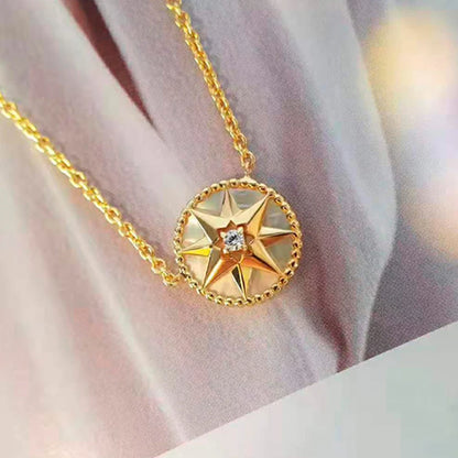 Compass Necklace for Women Girls Friends 18K Gold Plated Sterling Silver Mother of Pearl Travel Jewelry Graduation Gifts