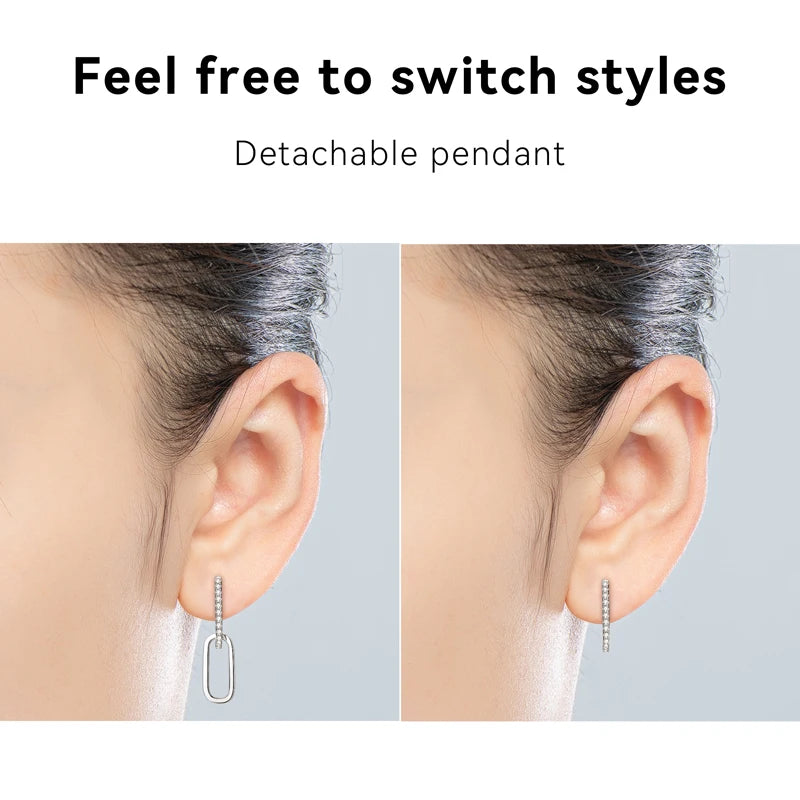 Paperclip Drop Link Earrings Detachable Hoops for Women Silver 925 Moissanite Huggie Earring Piercing Wedding Jewelry Gift