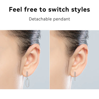 Paperclip Drop Link Earrings Detachable Hoops for Women Silver 925 Moissanite Huggie Earring Piercing Wedding Jewelry Gift