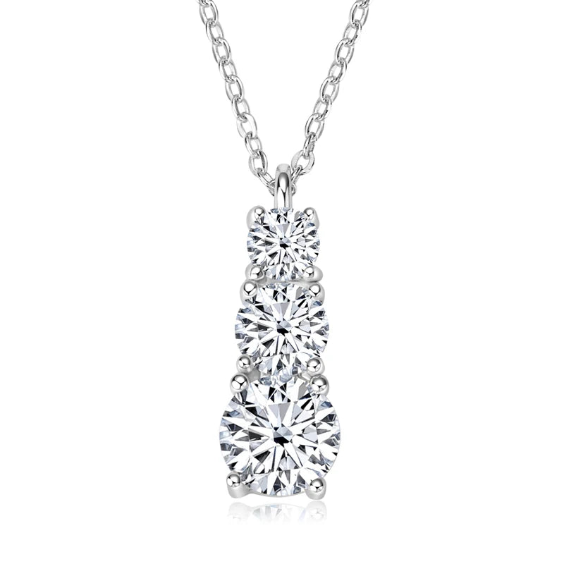 925 Silver Women's Necklace 1.80CTW.3 Stones D Color Round Moissanite Pendant Necklaces with Certificate Jewelry 18K Gold Plated