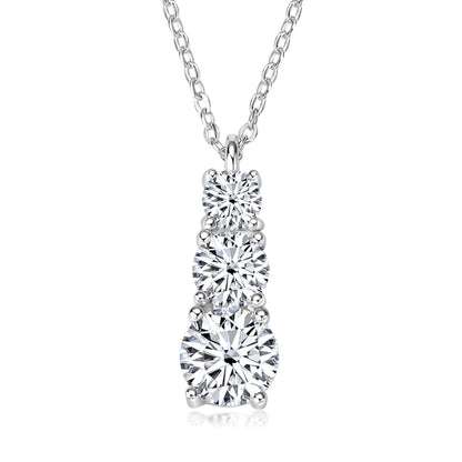 925 Silver Women's Necklace 1.80CTW.3 Stones D Color Round Moissanite Pendant Necklaces with Certificate Jewelry 18K Gold Plated