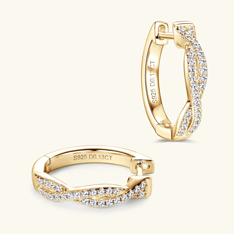 Infinity Eternity Earrings 925 Sterling Silver 1mm Moissanite Twisted Hoop Earrings for Women 2024 Jewelry New Trendy Gift