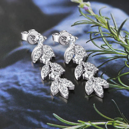 Real Moissanite Earrings Leaf Chandelier Drop Dangle Long Earrings 925 Silver Piercing Studs for Women Cute Jewelry Korean
