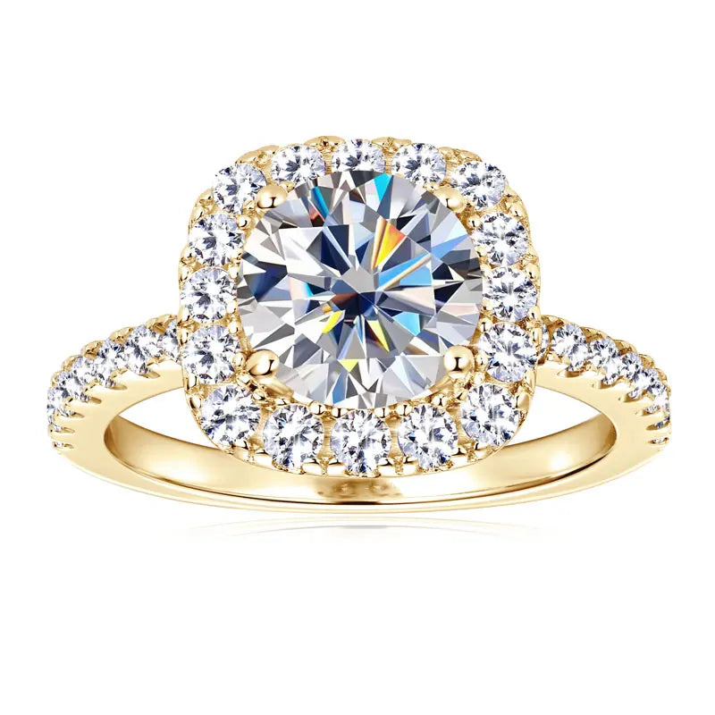 Real 2CT 8mm Round Moissanite Square Ring 925 Sterling Silver Luxury Brilliant Diamond Wedding Finger Rings Band For Women