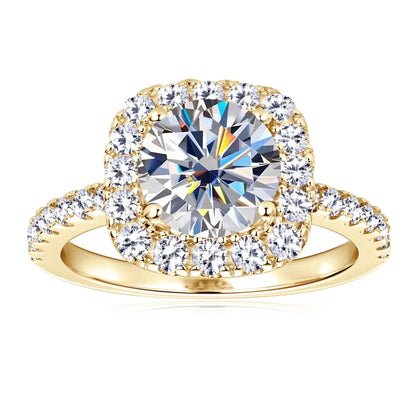 Real 2CT 8mm Round Moissanite Square Ring 925 Sterling Silver Luxury Brilliant Diamond Wedding Finger Rings Band For Women