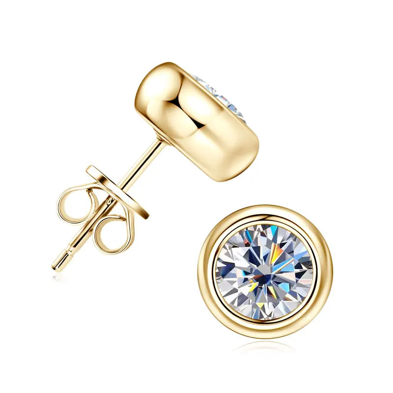 100% 925 Sterling Silver Gold Stud Earrings 6.5mm D Color Moissanite 4 Claw Earrings Classic Jewelry for Women Girl Gift