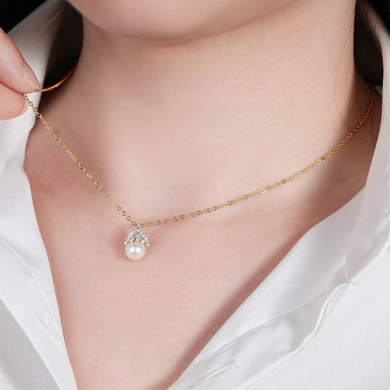 7-8mmFreshwater Pearl Crown Pendant Necklace s925 Silver Adjustable Chain Luxury Fine Jewelry for Women Gift 2025 Trendy