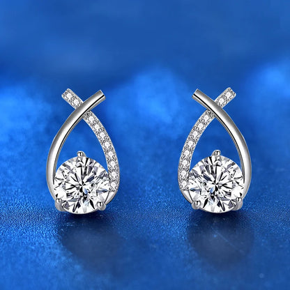 Real 925 Silver Stud Earrings 0.5ct Moissanite Drop Fishtail Cross Piercing Ear Earring 2023 Korean Trendy Women's Jewelry