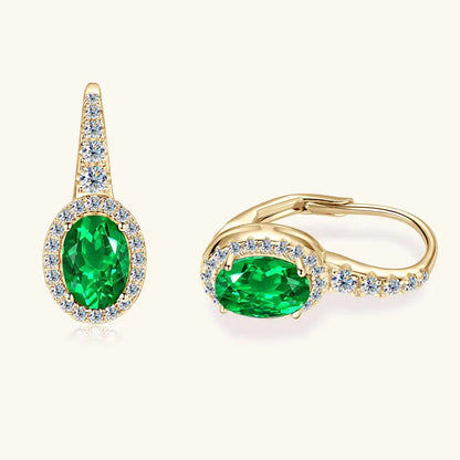 Emerald Cut Gemstone Drop Hoop Earrings for Women 925 Sterling Silver 14K Gold Plated Green Marqusie Round Cut CZ Stud Earrings