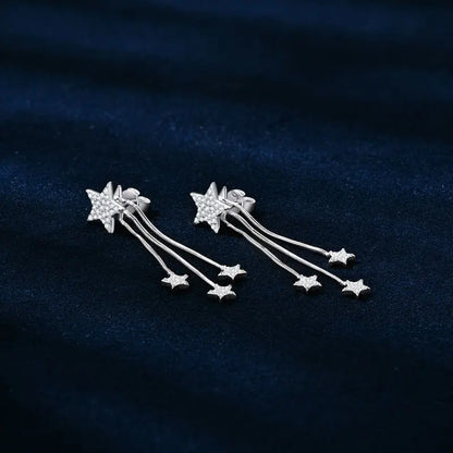 Long Tassel Star Moissanite Pendant Earrings for Women S925 Silver Chain Dangle Drop Earrings Studs GRA Certified Jewelry