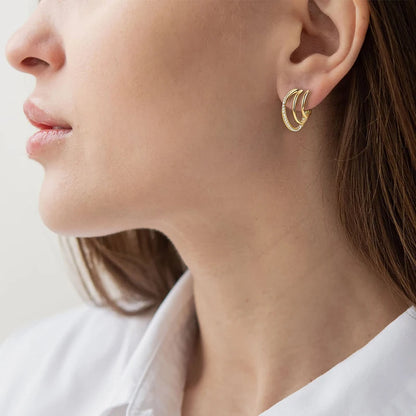 New Geometric Triple Hoops Moissanite Stud Earrings Silver 925 Illusion Ear Cuffs Piercing Earring for Women Gifts Jewelry
