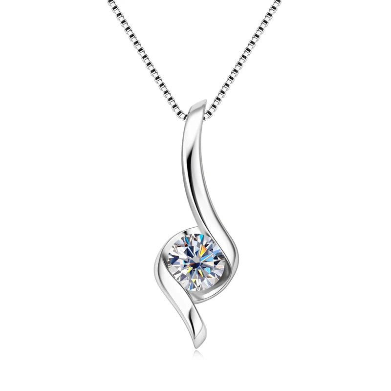 Real 1.0Carat Moissanite Twist Necklaces for Woman 100% 925 Silver Drop Pendant GRA Certified Trendy Fine Jewelry Gifts