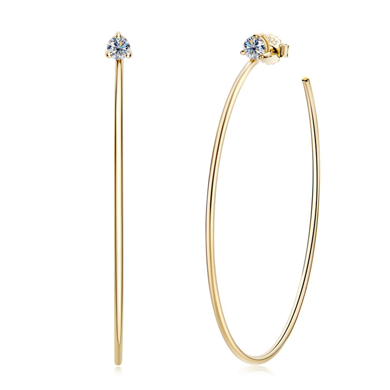 2mm Moissanite Hoop Earrings for Women 925 Silver 40mm Large Big Hoops Piercing Earrings Fashion Fine Jewelry Party Gifts