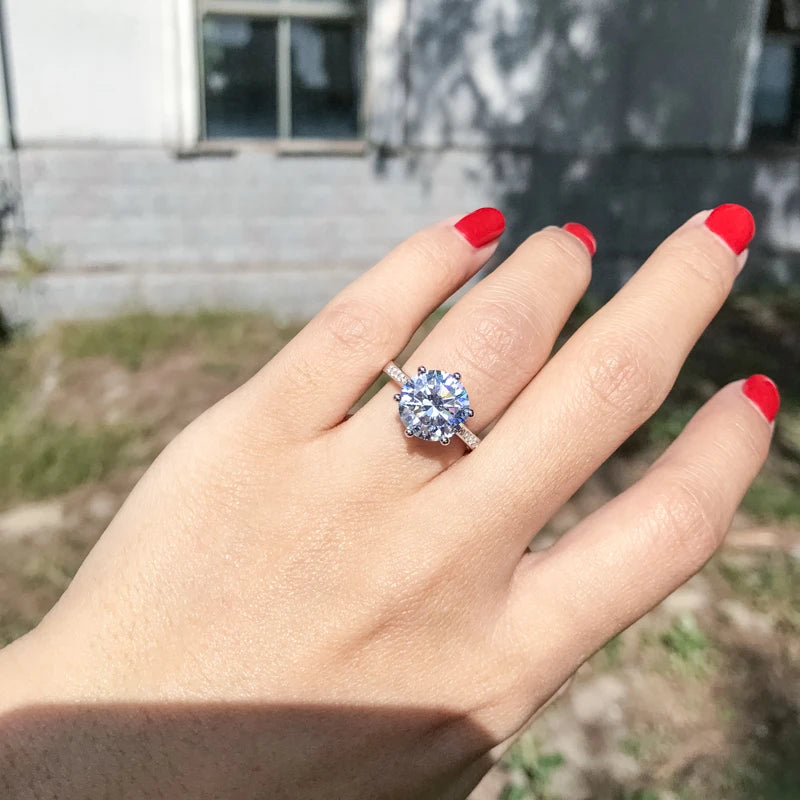 10mm(3.5ct)  Round Cut Sona Simulated Diamond Solitaire Ring for Women Genuine 925 Sterling Silver Engagement Jewelry Gift