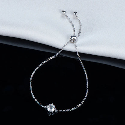 Solitaire 1CT 6.5mm D Color Moissanite 925 Silver Chain Bracelet Hand Jewelry for Women Adjustable Bracelet Christmas Gift