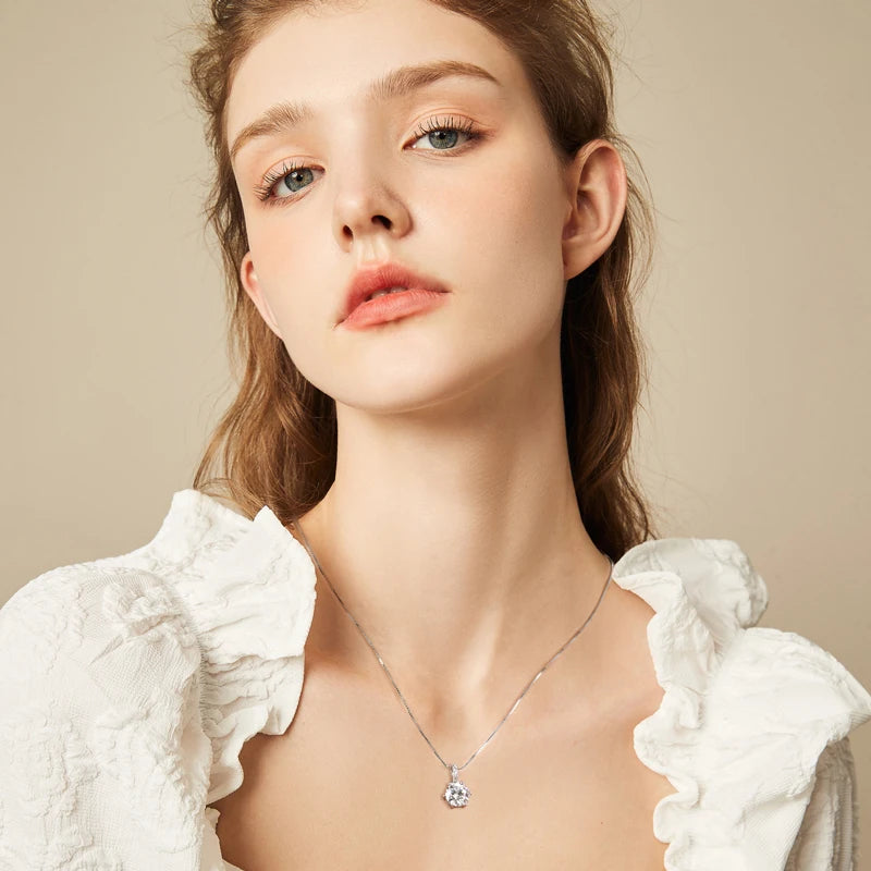 2024 New 925 Sterling Silver Moissanite Pendant Necklace 1CT 2CT D Color Lab Diamond Jewelry Women's Birthday Valentine Day Gift