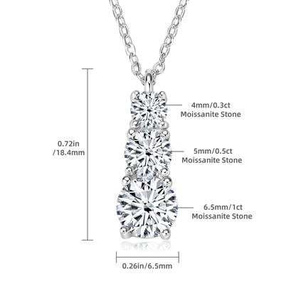 Real Certified Gradual Three Stone Moissanite Pendant Necklace 100% 925 Silver for Women Luxury Wedding Anniversary Jewelry Gift