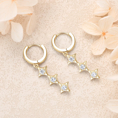 Original D0.30CT Star Moissanite Long Drop Earrings for Women Hoops 925 Silver Cute Wedding Jewelry with GRA Certificate