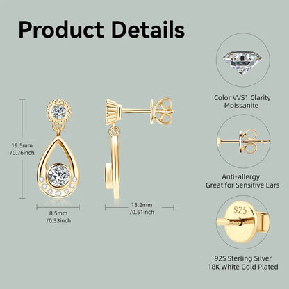 4mm&3mm D Moissanite Drop Earrings Studs Real 925 Silver for Women Classic Waterdrop Earrings Wedding Party Jewelry Gifts
