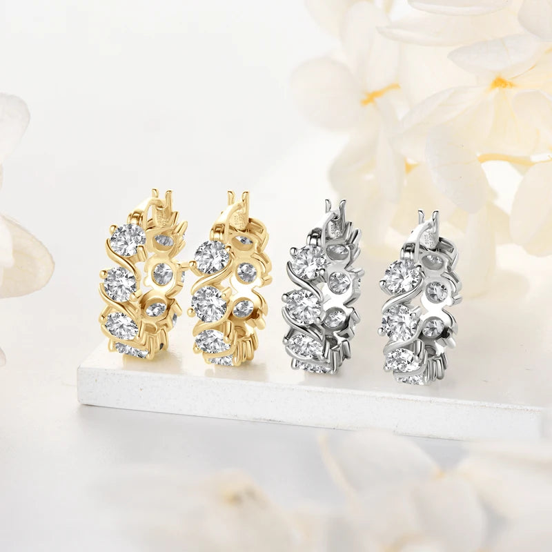 Jewelry Luxury 4.8CTW. 4mm Moissanite Earrings Hoops for Women Silver 925 14K Gold Plated Wedding Party Engagement Gift