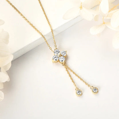 D1.40CT Moissanite Four Leaf Clover Pendant Necklace 100% 925 Silver Long Tassel Hanging Necklaces for Woman Charm Jewelry Gift