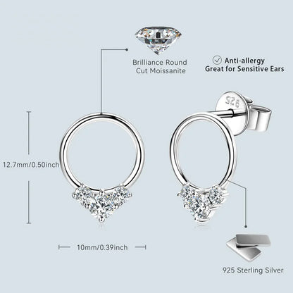 3-stone D Color Moissanite Drop Earrings 925 Silver Simple Circle Studs Piercing Earring Wedding Jewelry for Women Gift 2024 New