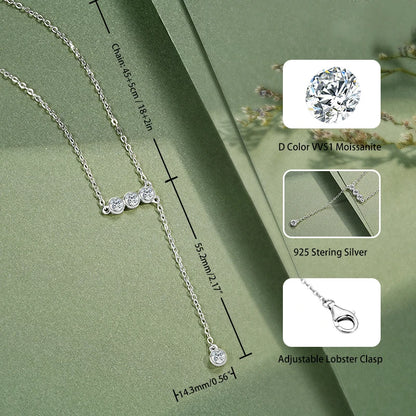 Real 925 Sterling Silver Y Lariat Necklace 2024 3mm Bezel Round Moissanite Pendant Necklaces for Women Wedding Party Jewel