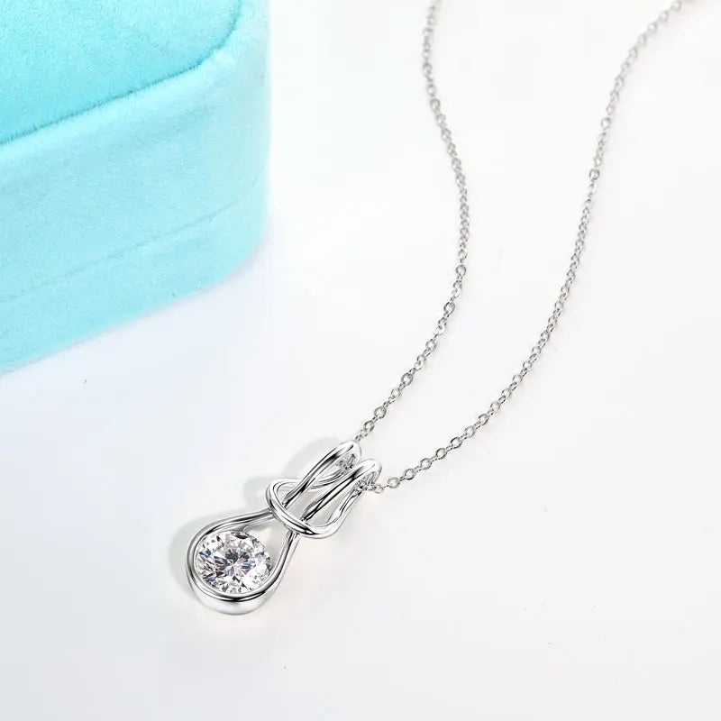 Knot Design 8mm 2ct D Moissanite Pendant Necklace for Women Adjustable 925 Silver Chain 2025 Trendy Charm Jewelry Gifts