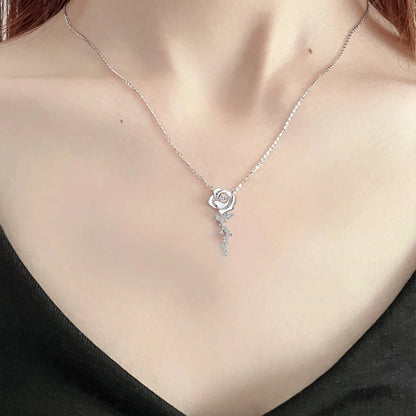 100% 925 Sterling Silver Rose Flower Jewelry Set D Color Round Cut Moissanite Earrings Pendant Necklace for Women Gifts