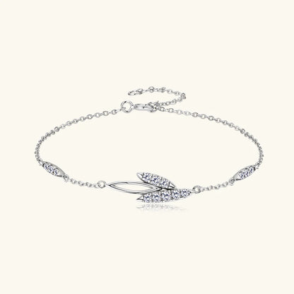 2024 Trendy 18k Rose Gold Plated Delicate 2mm D Color Moissanite Leaf Bracelet  925 Silver Chain for Women Wedding Jewelry Gift