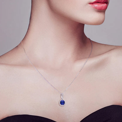 925 Sterling Silver Infinity Necklace 8mm 2ct 5A Cubic Zirconia Lab Diamond Blue Gemstone Pendant for Women Fine Jewelry Gift