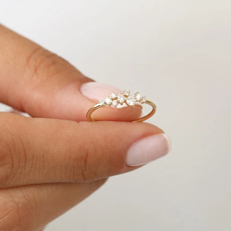 Real 925 Sterling Silver Moissanite Engagement Ring for Women Dainty Thin Finger Rings Gold Color Jewelry Accessories Gift