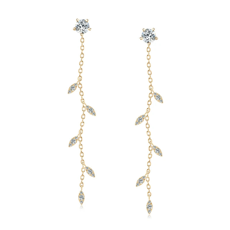 Leaf Dangle Long Drop Earrings Silver 925 for Women Real Moissanite Chandelier Earrings Wedding Jewelry Korean Accessories