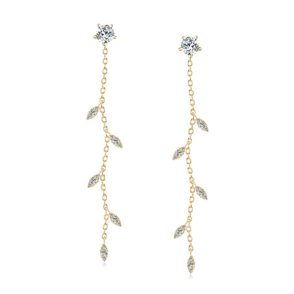 Leaf Dangle Long Drop Earrings Silver 925 for Women Real Moissanite Chandelier Earrings Wedding Jewelry Korean Accessories