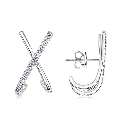 2025 New Trend Moissanite Earrings 925 Silver Cross X Shape Stud Earrings for Women Daily Wear Fine Jewelry Gift Birthday