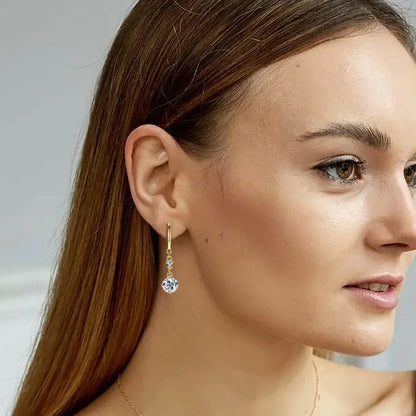 6.5mm 1CT Round D Moissanite Drop Hook Earrings 925 Silver for Women Wedding Engagement Jewelry GRA Certified Ladies Gift