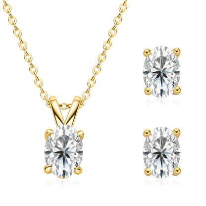 Women's Oval Cut D Color Moissanite Jewelry Set Real 925 Silver Pendant Necklace and Stud Earrings Piercing Party Wedding Gifts
