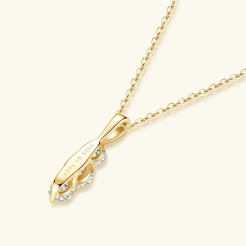 1.1ctw. D Moissanite Pendant Necklace for Women 925 Silver Three-Stone Vertical Bar Pendants Adjustable Chain Jewelry Gift